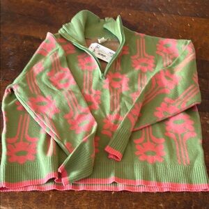 Green and Pink Quarter Zip Sweater